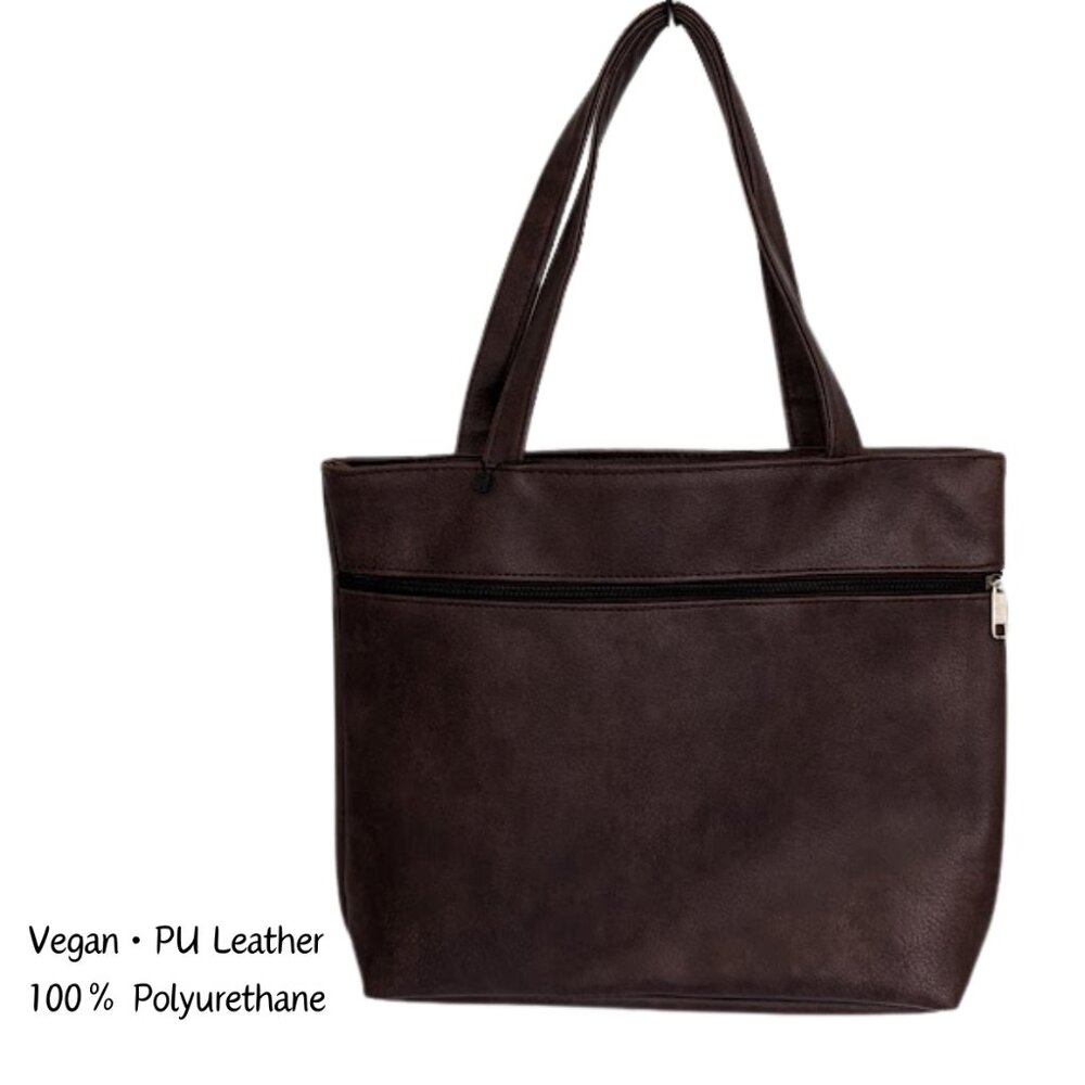 Women's Brown Vegan Faux Leather Tote/Shoulder Bag w/ Front Zipper Size: Medium